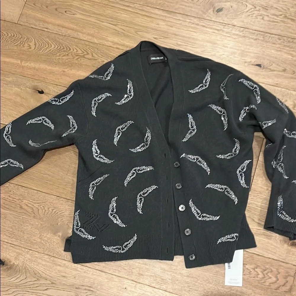 Zadig & Voltaire Gray Cardigan with Crescent Moon Pattern - Picture 5 of 9